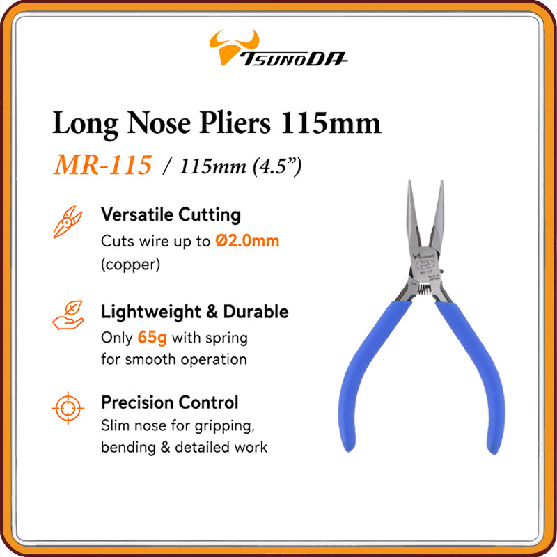 Tsunoda King TTC Long Nose Pliers 115mm – MR-115 Precision Pliers