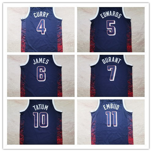Đồng phục bóng rổ Paris Dream 2024-James No. 6, Curry 4, Durant 7, In 10-Heat