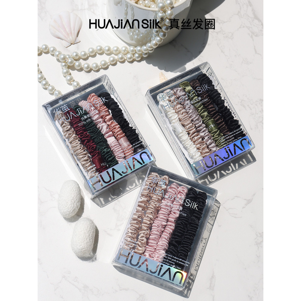 {Bộ dây buộc tóc 1cm} Dây buộc tóc lụa Hua Yan Mulberry không làm tổn thương tóc Dopamine Silk Bộ dâ