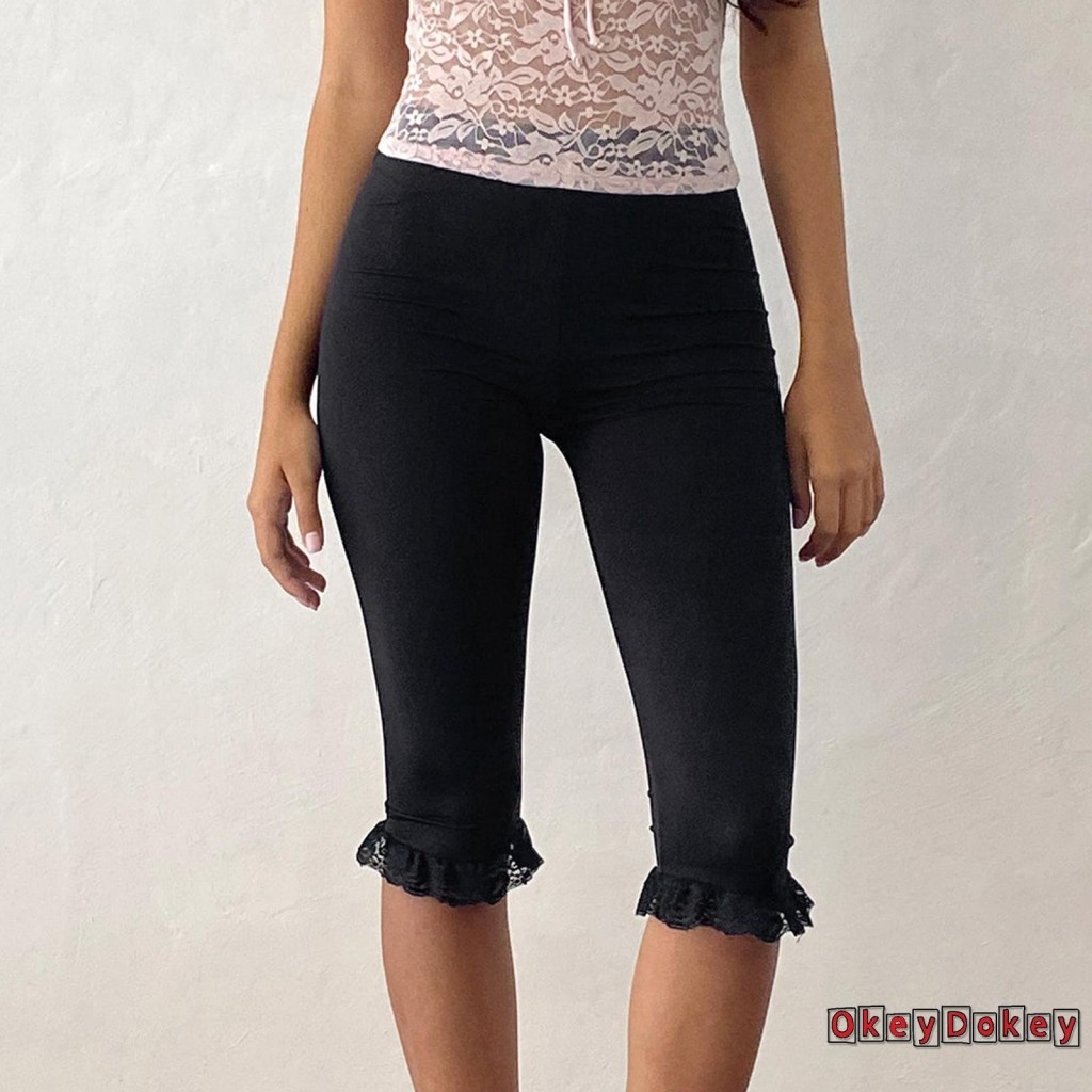 ODokey-Nữ Quần Capri Cao Cấp Ren Viền Mùa Hè Quần Crop Thường Ngày