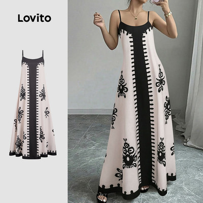 Đầm nữ Lovito xuân hè ghép nối màu sắc phong cách resort Boho LK3LD444