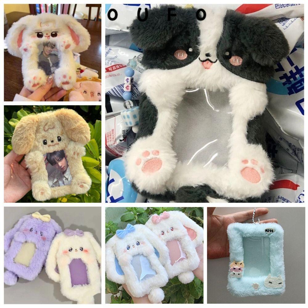OUFO Photocard, Thỏ / Chó / Mèo Hộp Đựng Thẻ Ảnh Đa Năng, Hoạt Hình Sang Trọng Thỏ Tai To / Border C