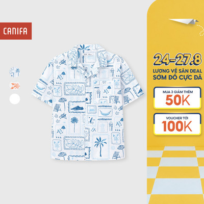 Áo sơ mi bé trai CANIFA cộc tay cổ bẻ in họa tiết chất cotton 100% mềm mịn thoáng mát 2TH26S001