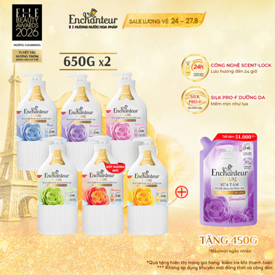[CẢI TIẾN MỚI] Bộ 2 Sữa tắm hương nước hoa Pháp Enchanteur Deluxe 650g - Mềm mịn như lụa Lưu hương 24H