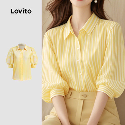 Áo kiểu nữ Lovito thanh lịch vàng xuân hè cổ điển đa năng nút phong cách L151AD108