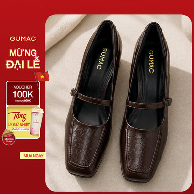 Giày Cao Gót Nữ GUMAC Mũi Vuông Đế Vuông 5cm Bít Mũi Quai Hậu Đính Khóa Kim Loại Sang Trọng GG07010