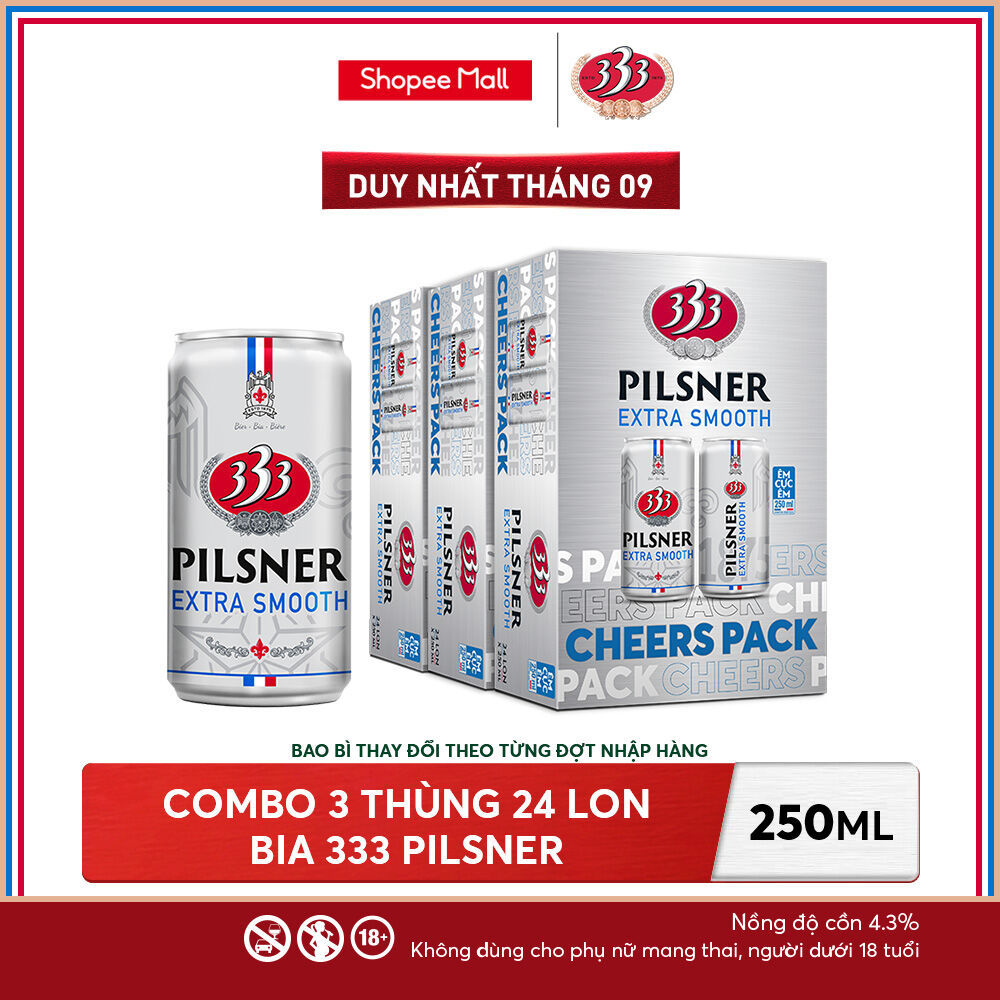 Nồng độ cồn 4.3% - Combo 3 Thùng 24 Bia 333 Pilsner 250ml