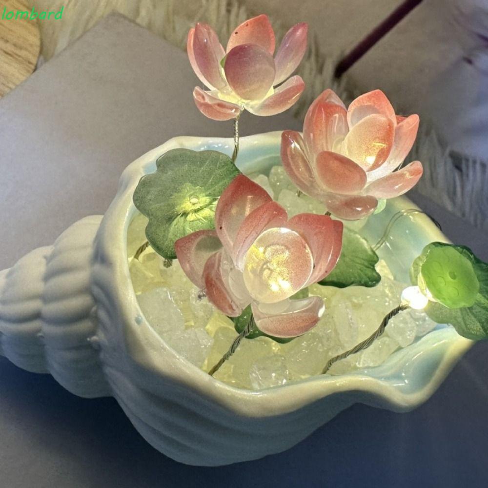 LOMBARD Sea Shell Glass Lotus, Chất liệu thủy tinh Kích thước nhỏ Đèn ngủ nhỏ, Dự án DIY Lotus Desig