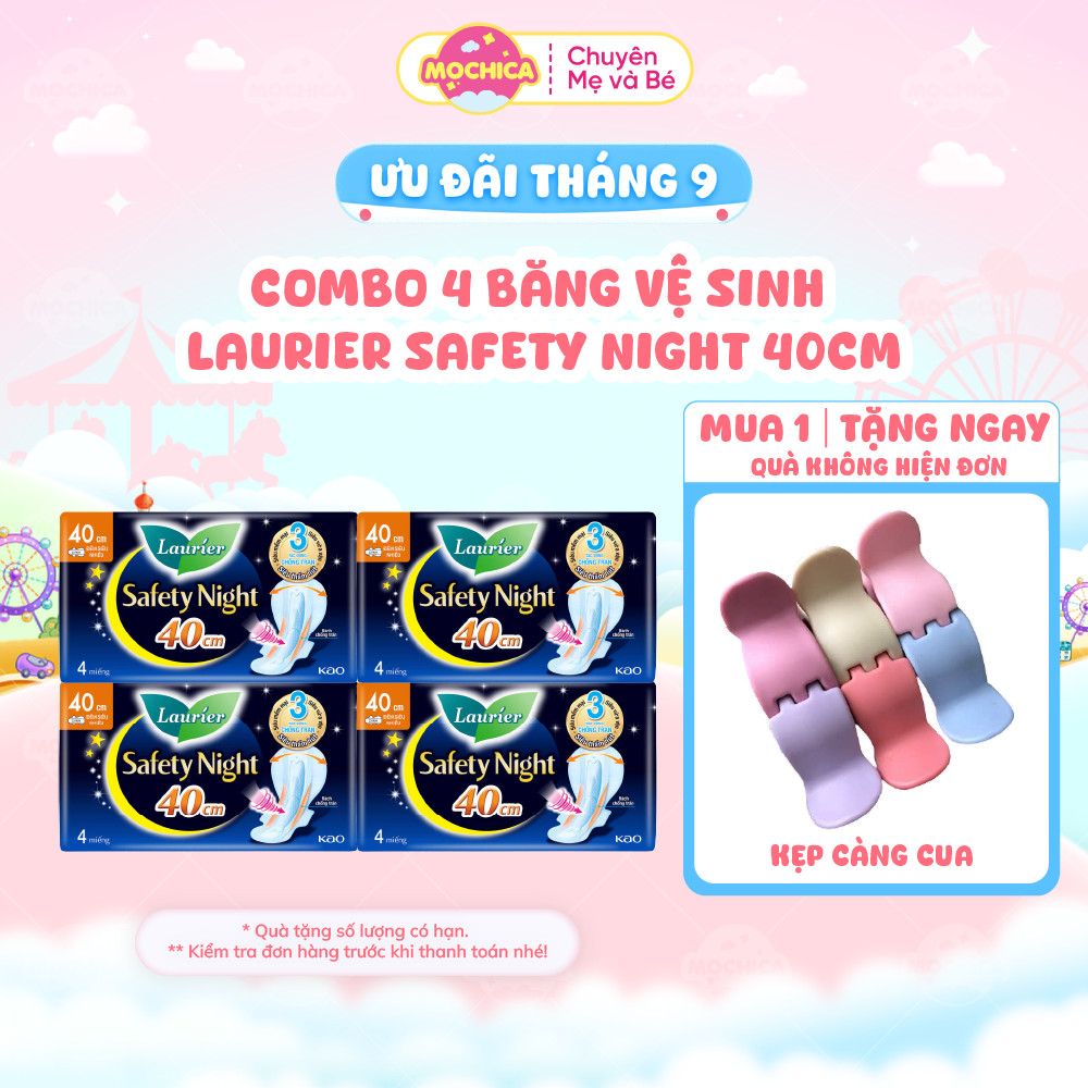 [COMBO 4] Băng vệ sinh Laurier Safety Night Đêm Siêu An Toàn 40cm 4 miếng-Mochica