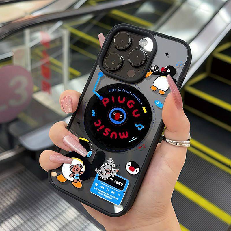 Record Penguin for Iphone16 Phone Case Apple Series Transparent Magnetic GLDH