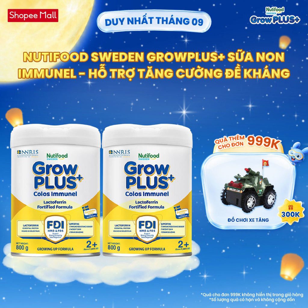 Combo 2 Sữa Bột Nutifood Sweden GrowPLUS+ Sữa Non Immunel trên 2 tuổi lon 800 g (Bao bì tuỳ lô hàng)