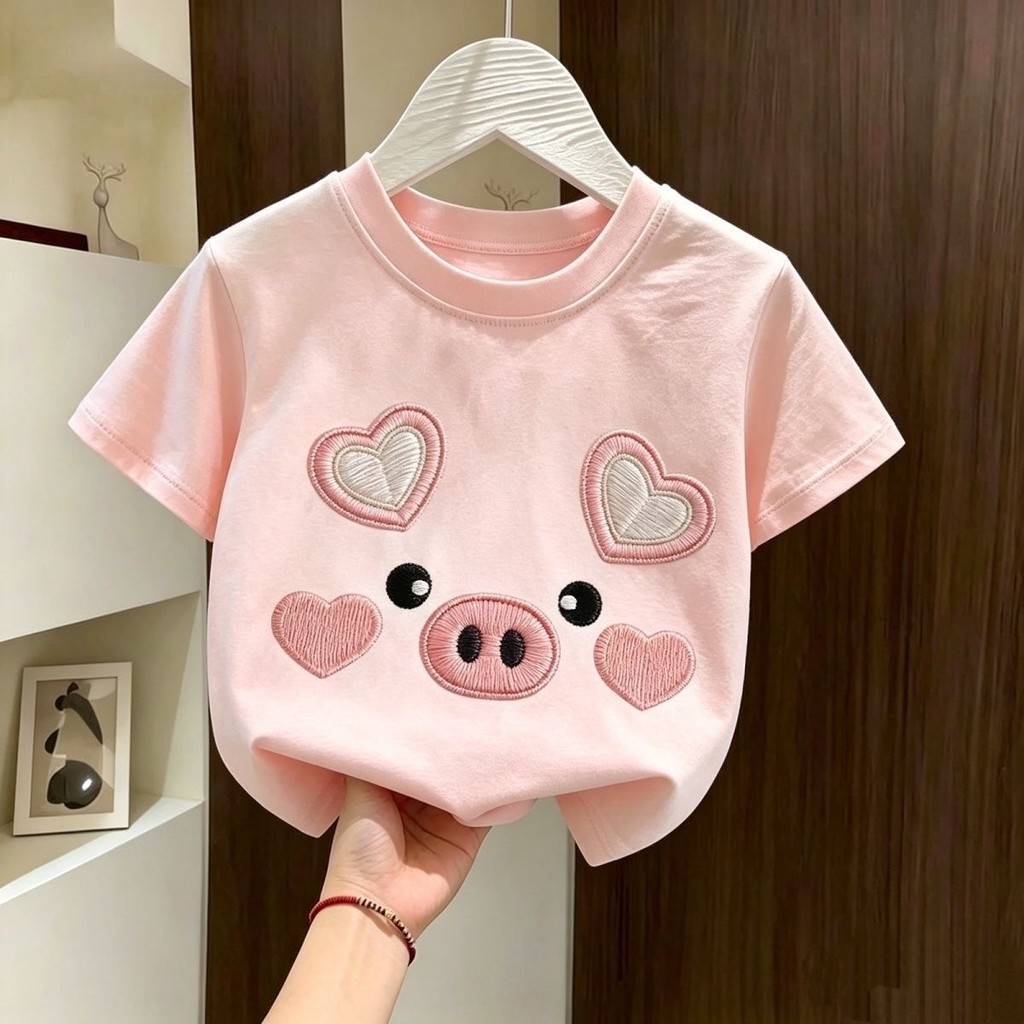 【 Áo thun nữ in hình hoạt hình 】 AIMKAIS Mùa hè 2-14y Big Children Baby Tees Kids Boys Girls Quần áo Unisex tay ngắn Hàn Quốc Áo rộng rãi