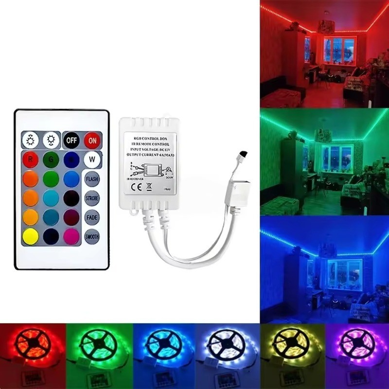 Bộ Điều Khiển Led 24 Phím LED IR RGB Hộp Điều Khiển 1 Đến 2 Bộ Điều Khiển IR Điều Khiển Từ Xa DC12V 
