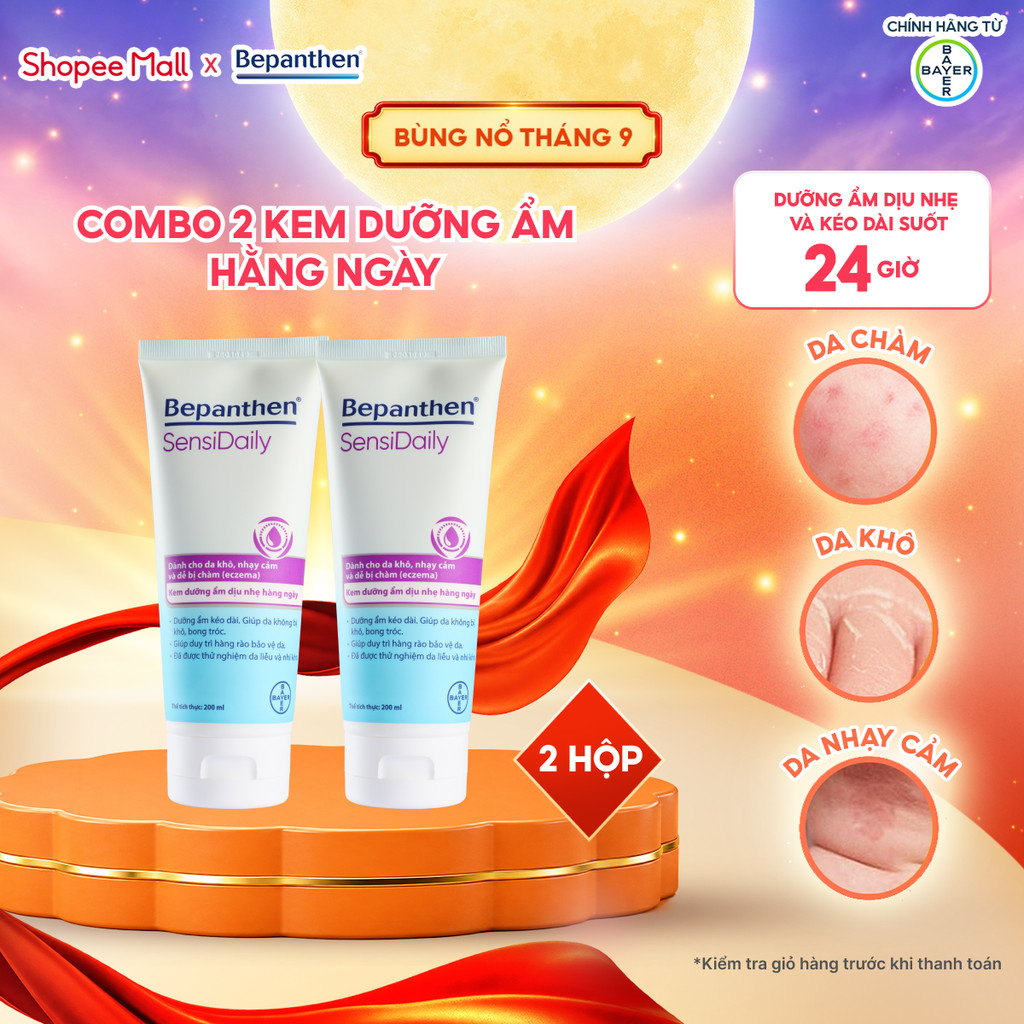 [Kols] Combo 2 Kem Dưỡng Ẩm Hằng Ngày BEPANTHEN Sensidaily Tuýp 200G x2 Dành Cho Da Khô, Nhạy Cảm và
