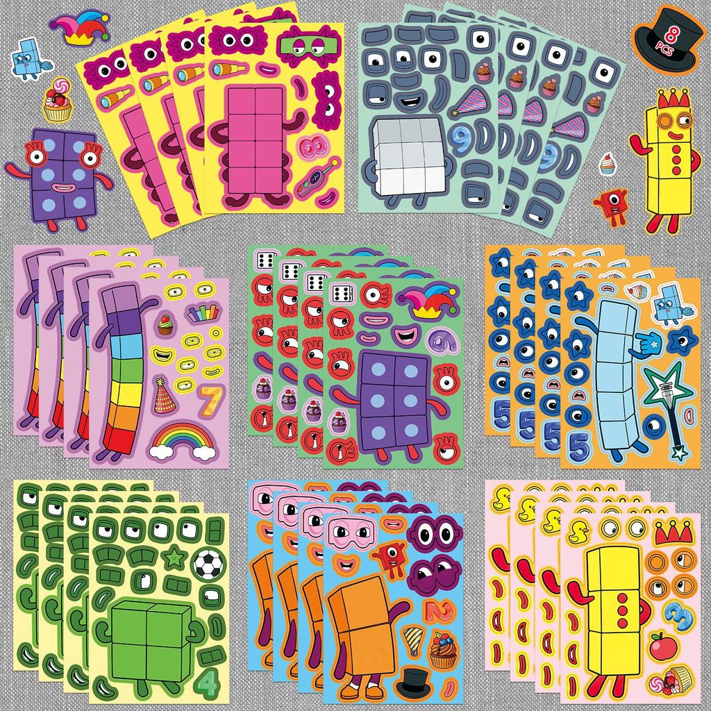 8 / Gói Số Khối Xây Dựng Thay Đổi Mặt Miếng Dán Hoạt Hình Numberblocks Trẻ Em Vui Vẻ Tự Làm Xếp Hình