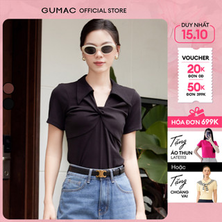 Áo thun polo nữ slim ôm kiểu xoắn ngực thun gân mịn mềm co giãn thời trang GUMAC LPLF0706