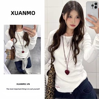  Áo baby tee Áo thun ôm body tay dài Mùa Thu Đông Áo Sơ Mi Nữ Phong Cách Hàn Quốc Thêu Đáy Trắng 