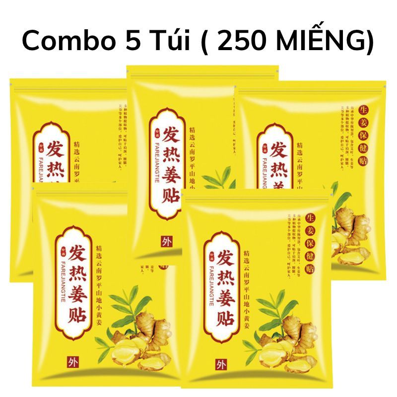 COMBO 5 Túi 250 miếng Cao dán gừng giảm đau mỏi xương khớp, tê bì tay chân, an toàn lành tính