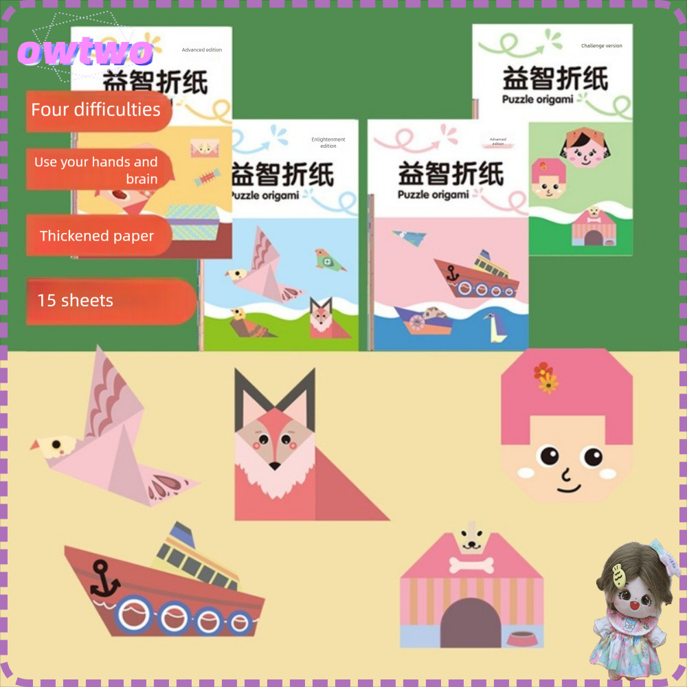 Sách Origami OWTWO, DIY 15 tờ Xếp hình Origami, Họa tiết động vật Origami thủ công dễ thương Trẻ em 