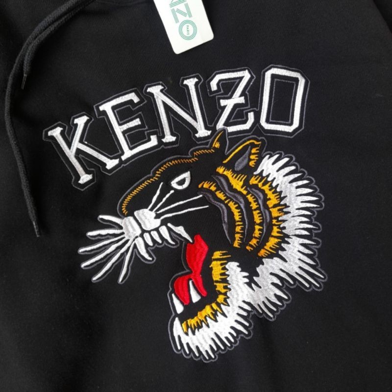 Kenzo Áo khoác hoodie in hình đầu hổ dài tay, thiết kế rộng rãi, phù hợp cả nam lẫn nữ