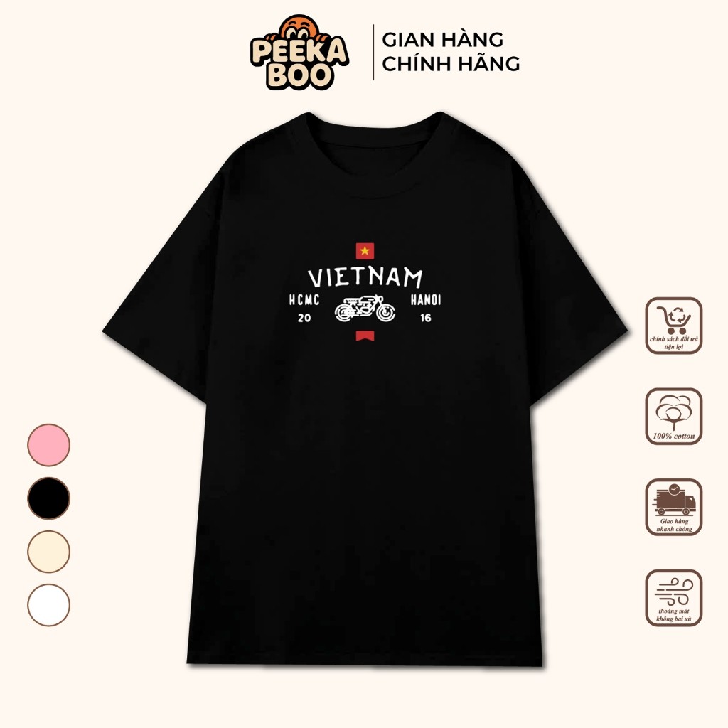 [PEEKABOO] Áo thun unisex cổ tròn form rộng in "Việt Nam", áo thun overszie cotton Việt Nam du lịch