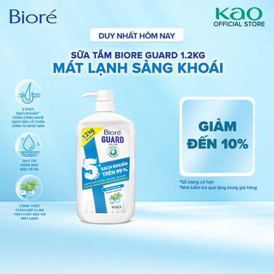 Biore Sữa Tắm Sạch Sâu Kháng Khuẩn Guard – Mát Lạnh Sảng Khoái 1.2kg
