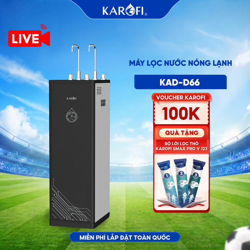 [LIVE - TẶNG BỘ LÕI] KAD-D66 Máy lọc nước nóng lạnh 11 lõi chính hãng Karofi, màng RO Mỹ, Bảo hành 3