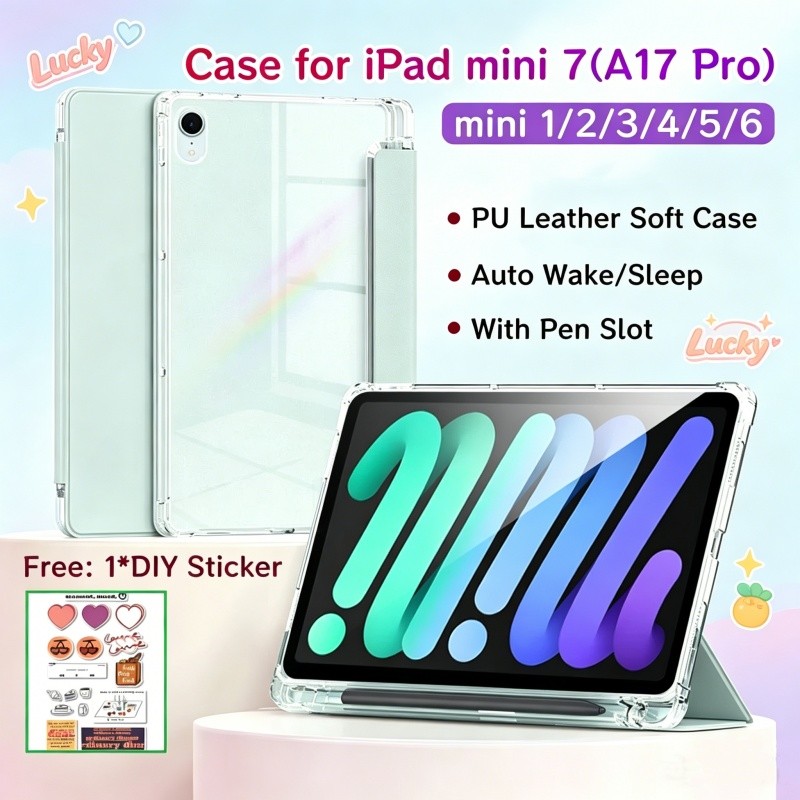 Ốp Lưng Cho iPad Mini 7 A17Pro 8.3 inch Mới Có Khe Cắm Bút Trong Suốt Mặt Sau Bảo Vệ Từ Tính Cho iPa