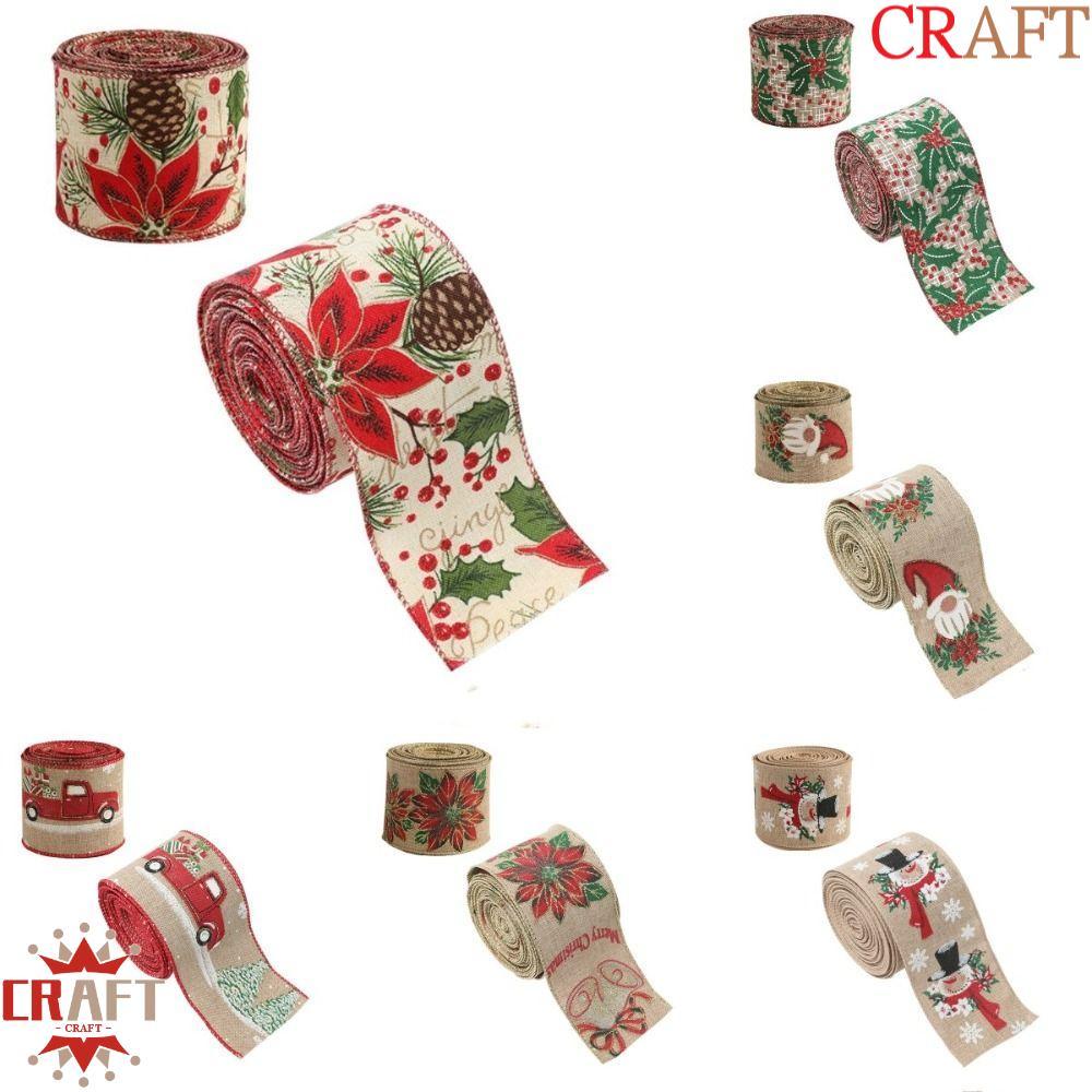 CRAFT Linen Ruy băng Giáng sinh 2m/cuộn, trang trí cây thông, in thủ công, ruy băng bó hoa & gói quà