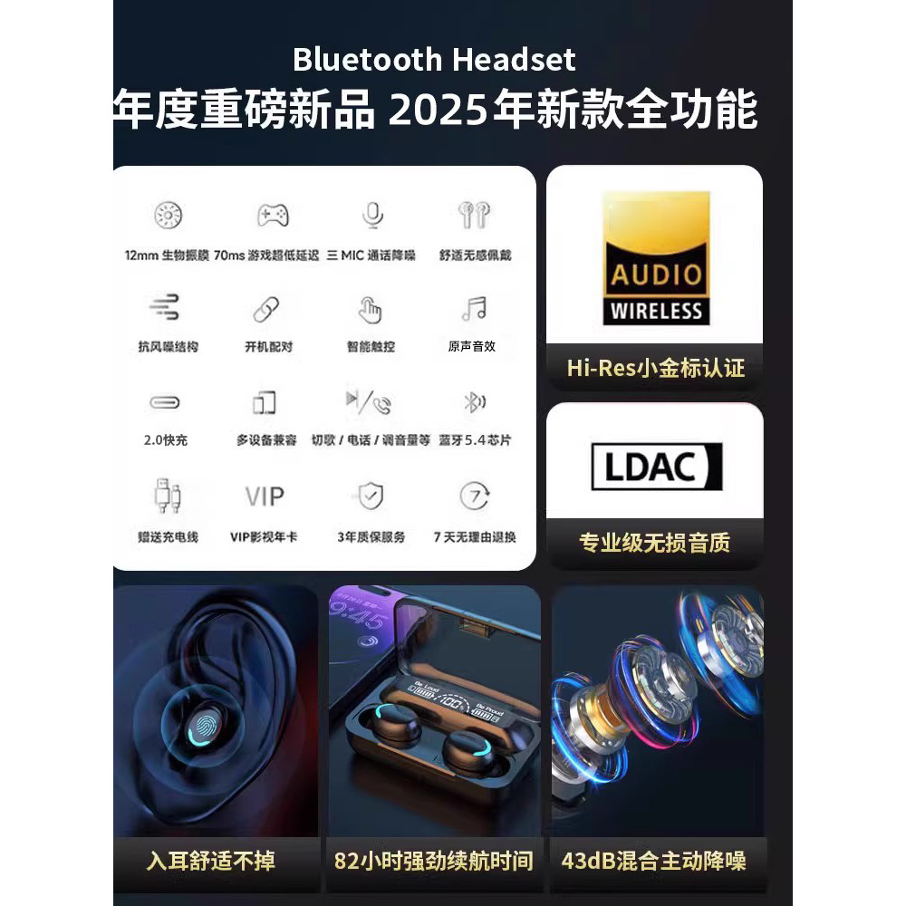 tai nghe ko dây tai nghe bluetooth Tai Nghe Bluetooth Không Dây Thật 2026 Phong Cách Mới In-Ear Phon