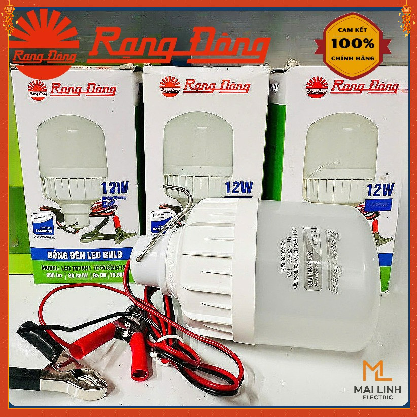 {Rạng Đông} Bóng đèn Led bulb 12W kẹp Ắc Quy dòng 12V -24V - Ánh sáng trắng - Bóng điện dùng nguồn đ