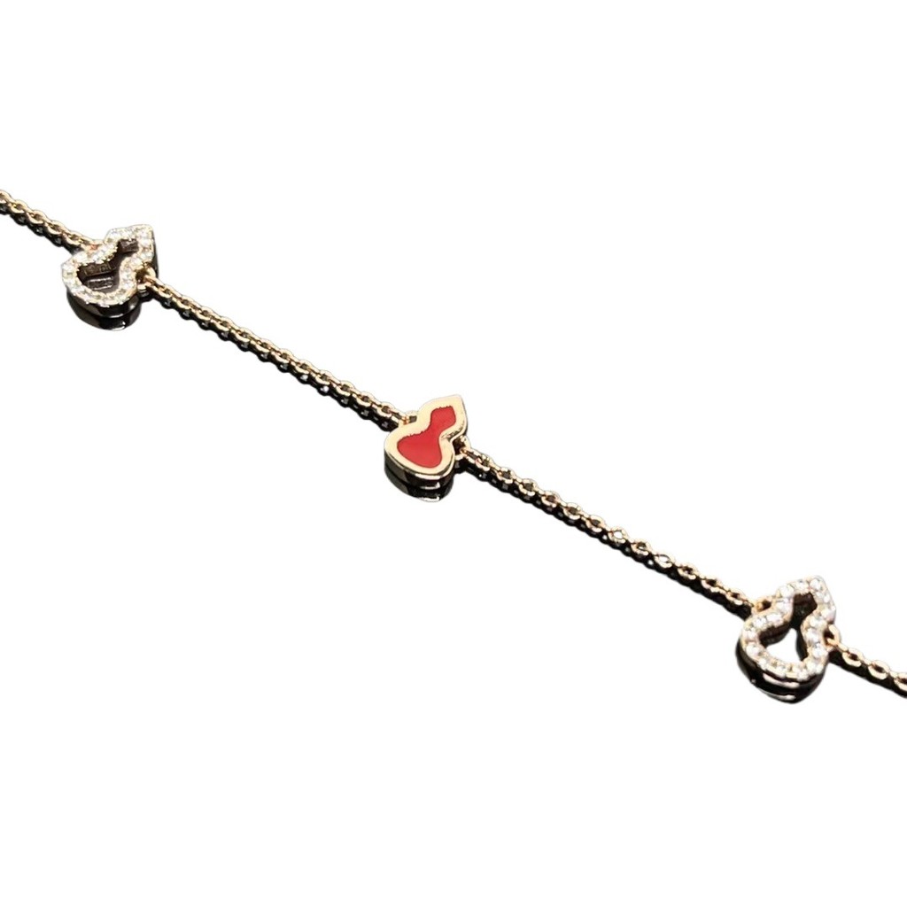 V Gold and Red Agate Five Gourd Bracelet18k Rose gold diamond-embellished hollow-out light luxury re