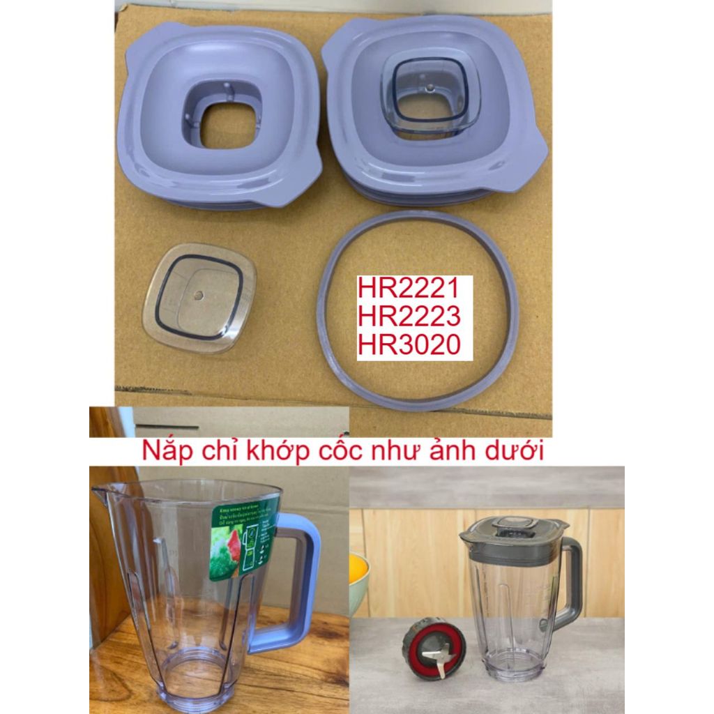 "Bộ nắp thay thế cho máy xay cốc sinh tố nhựa HR2221, HR2223 Hr3020 - Chất liệu nhựa bền bỉ, tiện lợ
