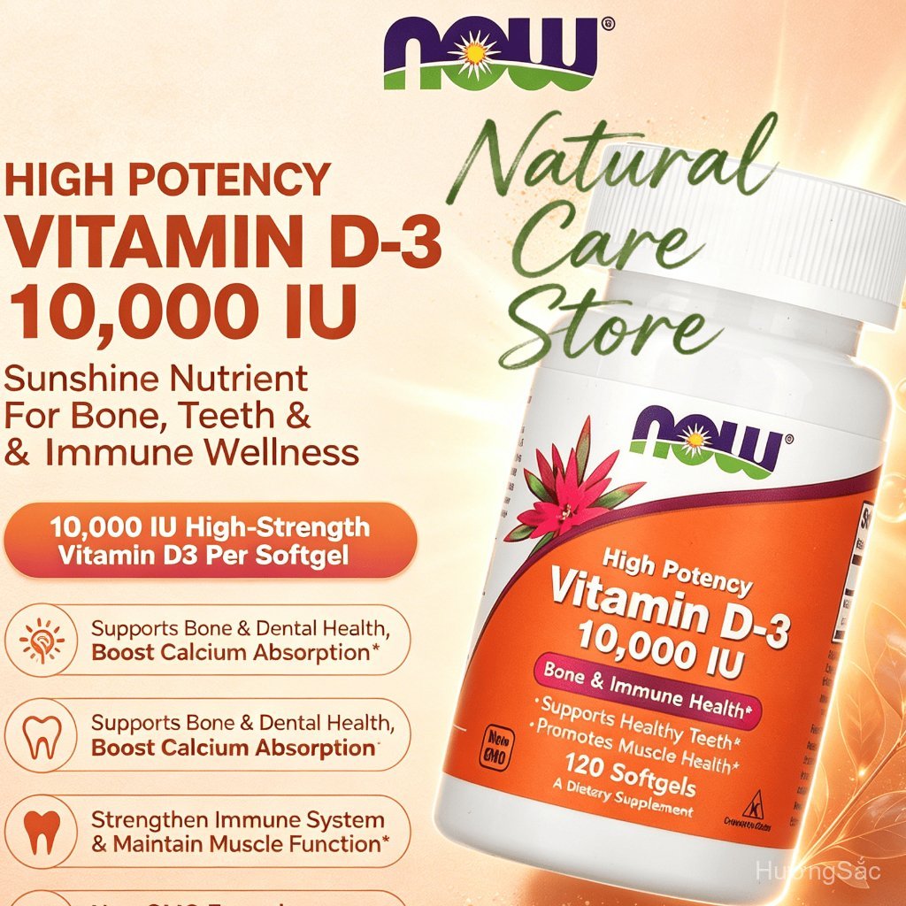 HươngSắc 【Nhập khẩu từ Mỹ】Viên uống NOW Vitamin D3 10000 IU 120 viên