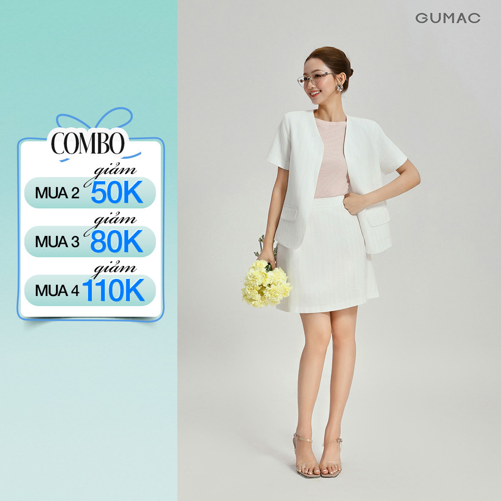 Set Lẻ Công Sở GUMAC Áo Khoác Blazer 2 Lớp OWG04096 - Chân Váy Chữ A Dáng Ngắn 2 Lớp Vải Bố Cao Cấp 