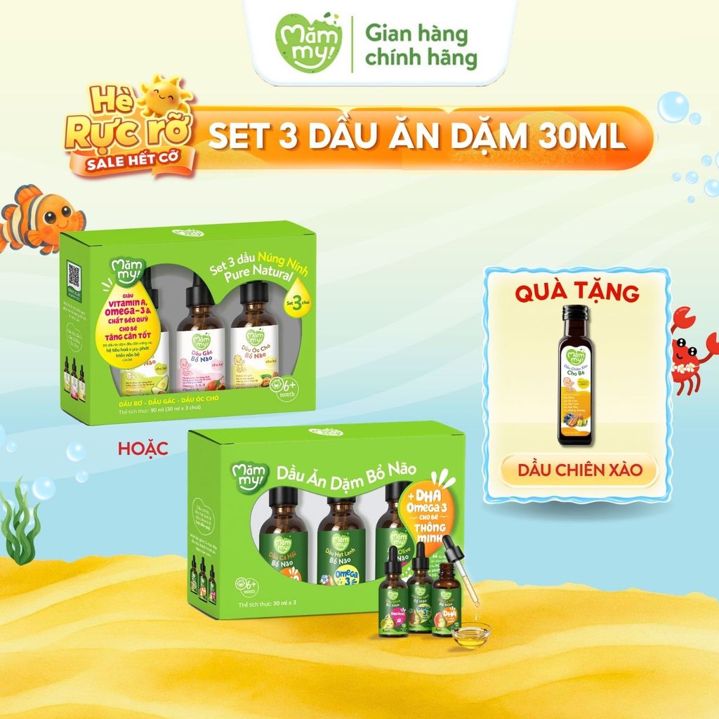 Combo dầu ăn dặm cho bé Mămmy cá hồi hạt lanh olive bổ sung DHA vitamin bé từ 6 tháng tuổi chai 30ml