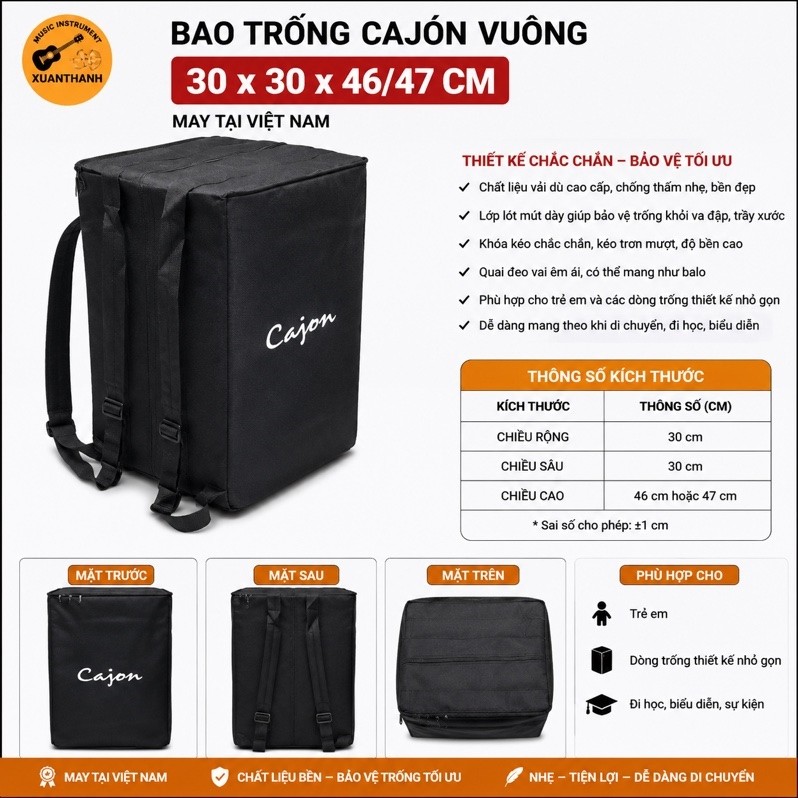 Bao Trống Cajon Vải Mỏng Túi Đựng Trống Cajon Có Quai Xách Khóa Kéo Bền Đẹp Phụ Kiện Cajon
