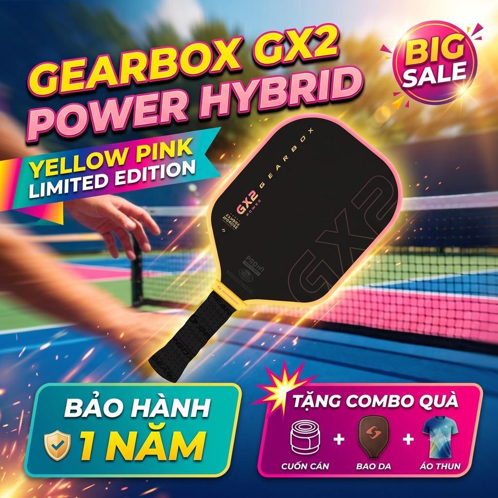 Vợt Pickleball Gearbox GX2 Power Hybrid Limited Edition Yellow Pink chính hãng bảo hành 1 năm