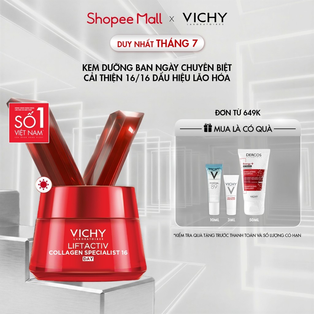 Kem dưỡng ngày Vichy Collagen 16 giúp da săn chắc, căng mịn, rạng rỡ, trẻ hóa da 50ml
