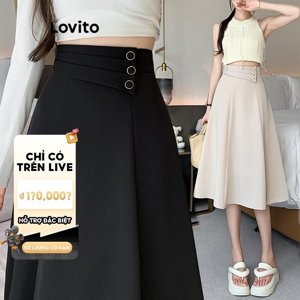 (Live Hosts' pick) Lovito thanh lịch Chân váy Lovito màu trơn phong cách cho nữ LNM69126