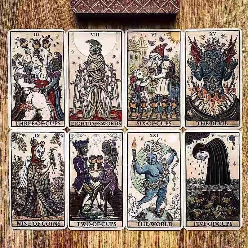 Classic Tarot Trionfi della Luna ILLUSTRATED Victor Evil Moon Tarot 78 tờ Size Lớn 12 * 7 Sản Phẩm C