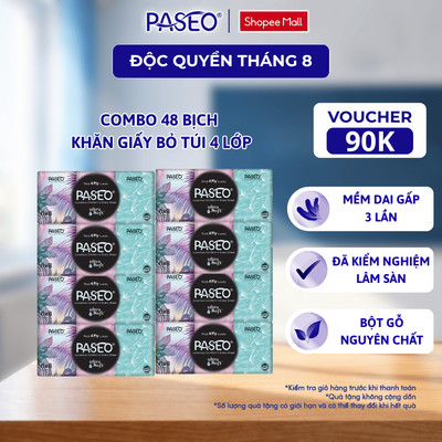 [Combo 48 Gói] Khăn Giấy Bỏ Túi PASEO Luxury 6 Gói /Lốc Phù Hợp Kể Cả Da Nhạy Tiện Lợi Mang Theo  (4 Lớp)