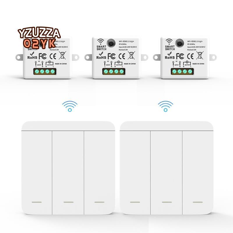 3 Chiếc Đèn Không Dây Công Tắc Treo Tường 433Mhz Bộ Thu Rơle Với 2x 3Gang Bảng Điều Khiển LED Điều K