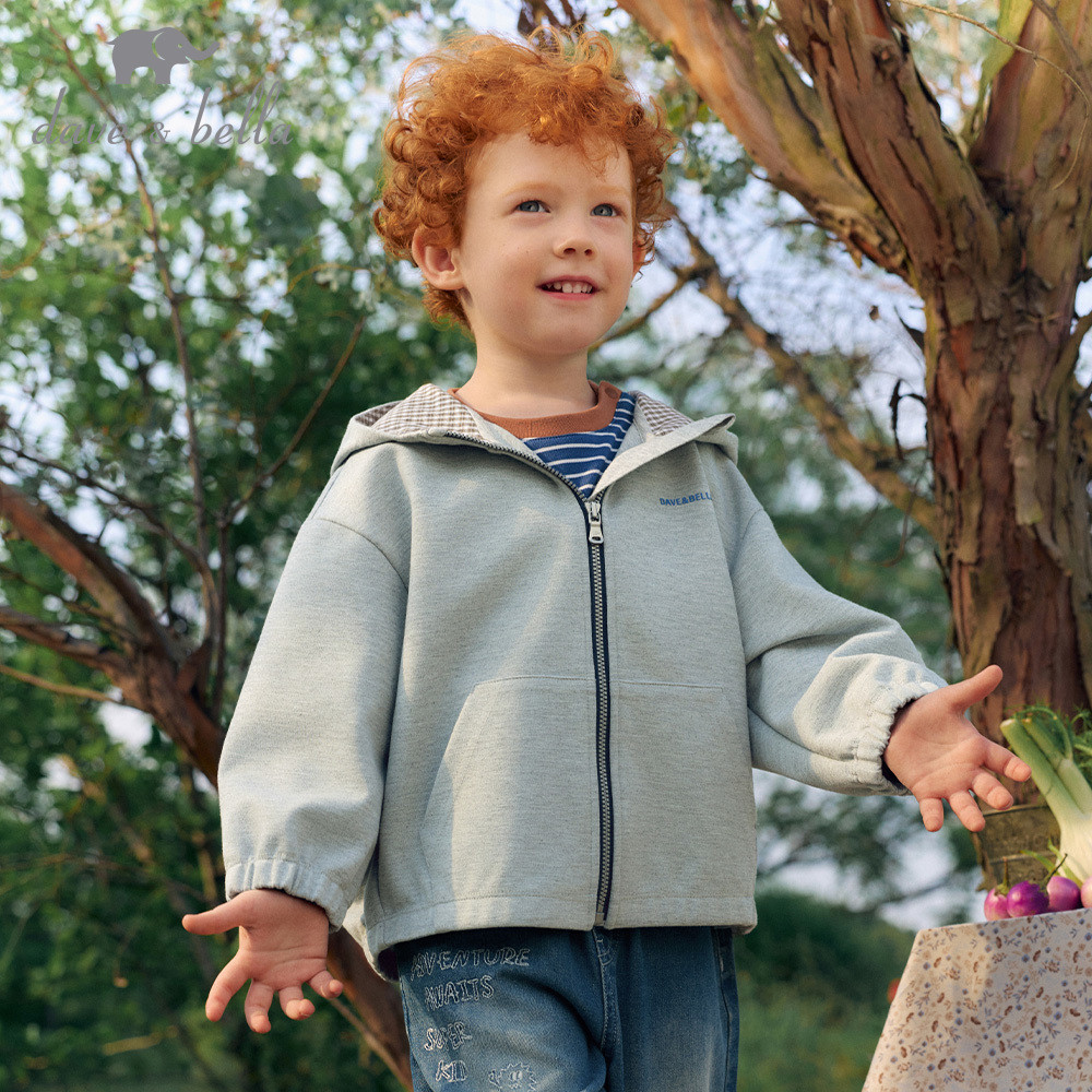 Dave Bella 9M-9Y Áo Khoác Cardigan Mũ Cho Bé Trai Thu Đông Áo Hoodie Tay Dài Zip Xám DB3262675