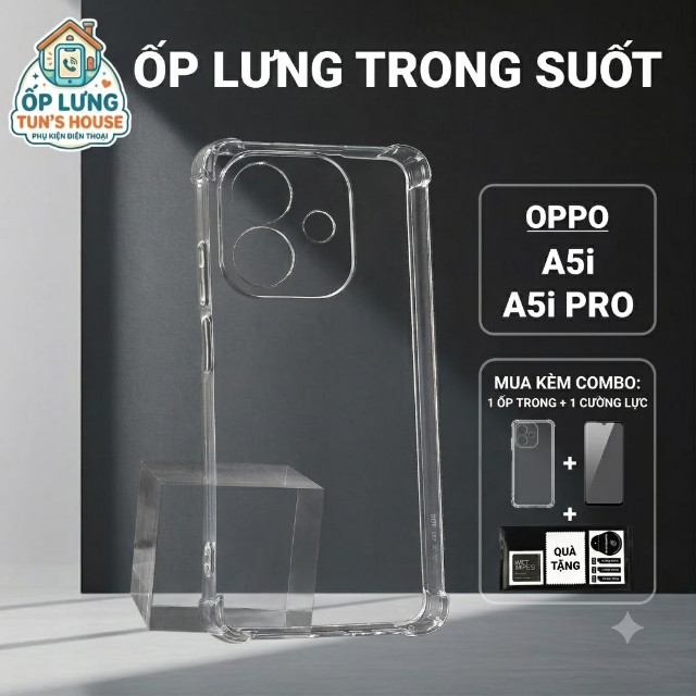 Ốp lưng Oppo A5i, A5i Pro Ốp Nhà Tun  trơn trong suốt | Ốp điện thoại Oppo dẻo bảo vệ camera đt toàn