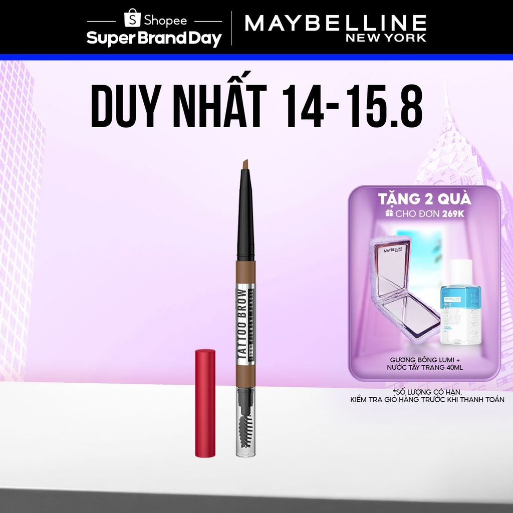 Chì Kẻ Mày 36H Lâu Trôi, Kháng Nước, Dễ Kẻ, Chuẩn Màu Tattoo Brow Maybelline New York Pigmented Pencil 0.25g
