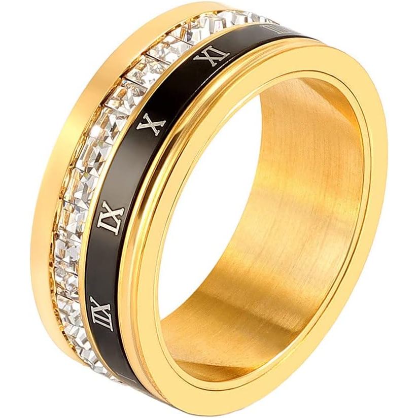 PAMTIER Rotating Ring with Roman Numerals Women Men Stainless Steel Party Anti-Anxiety Thanksgiving 