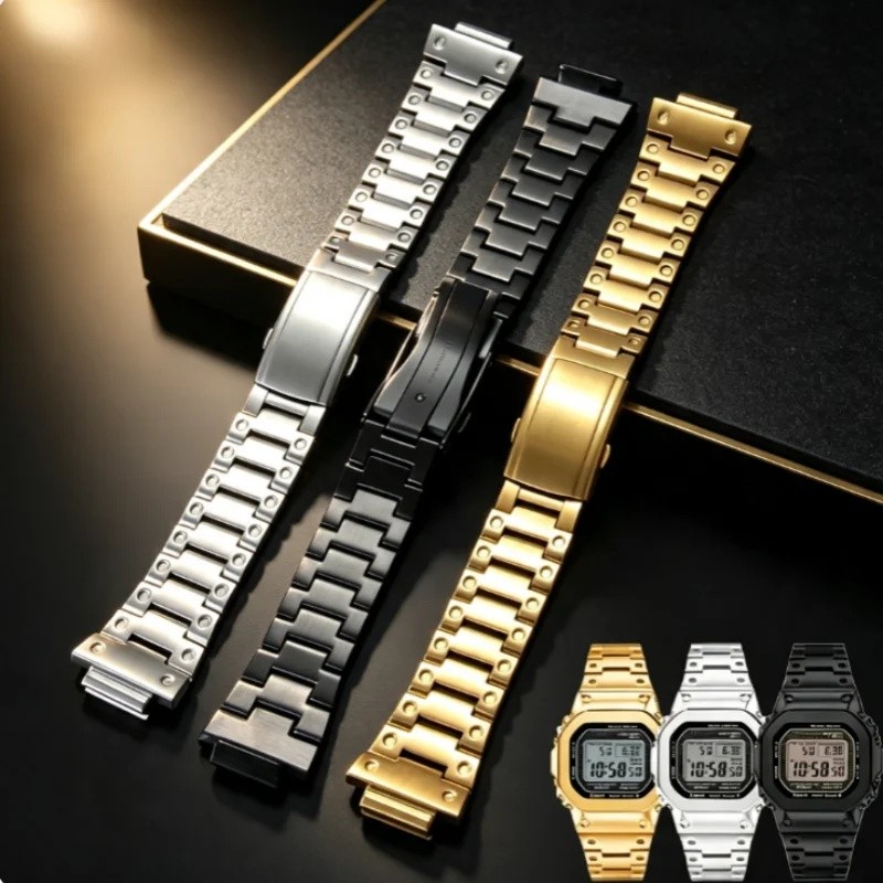 Dành cho g-shock GW-M5610 DW5600 GW-5000 GA2100 GM5600 GM2100 Dây đeo đồng hồ nam bằng kim loại rắn 