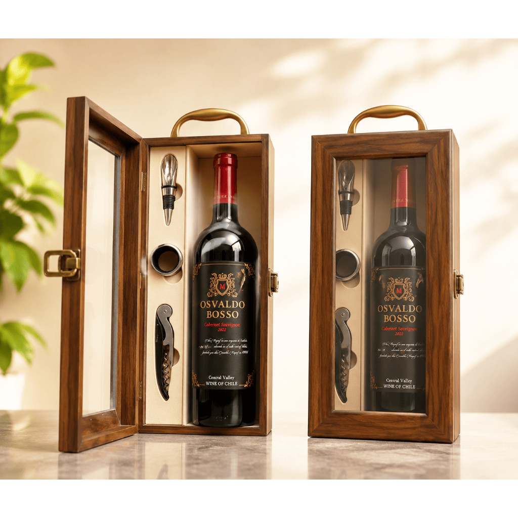 Set quà tặng doanh nghiệp rượu vang Chile Osvaldo - HK mica đơn