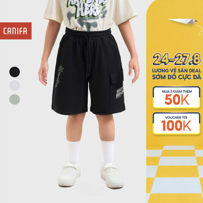 Quần short bé trai CANIFA cạp chun phối túi hộp in họa tiết 2BS26S012